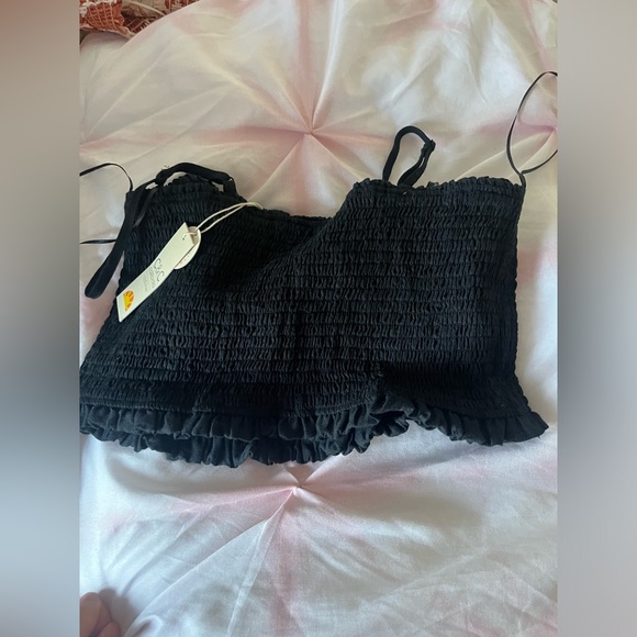 NWT C&C California RUFFLE LINEN CROP TOP - Picture 3 of 4